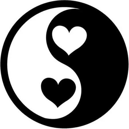 Wellness-House | Auto Sticker Yin Yang Hearts | Autosticker | Yin Yang Sticker | 12,5 x 12,5 CM | Scootersticker | Balans | Liefde | Weersbestendig | Zen